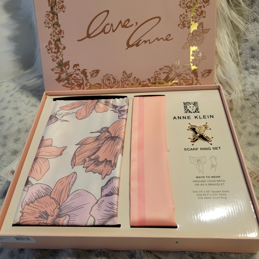 Anne Klein Floral Scarf Set in Pink and Cream